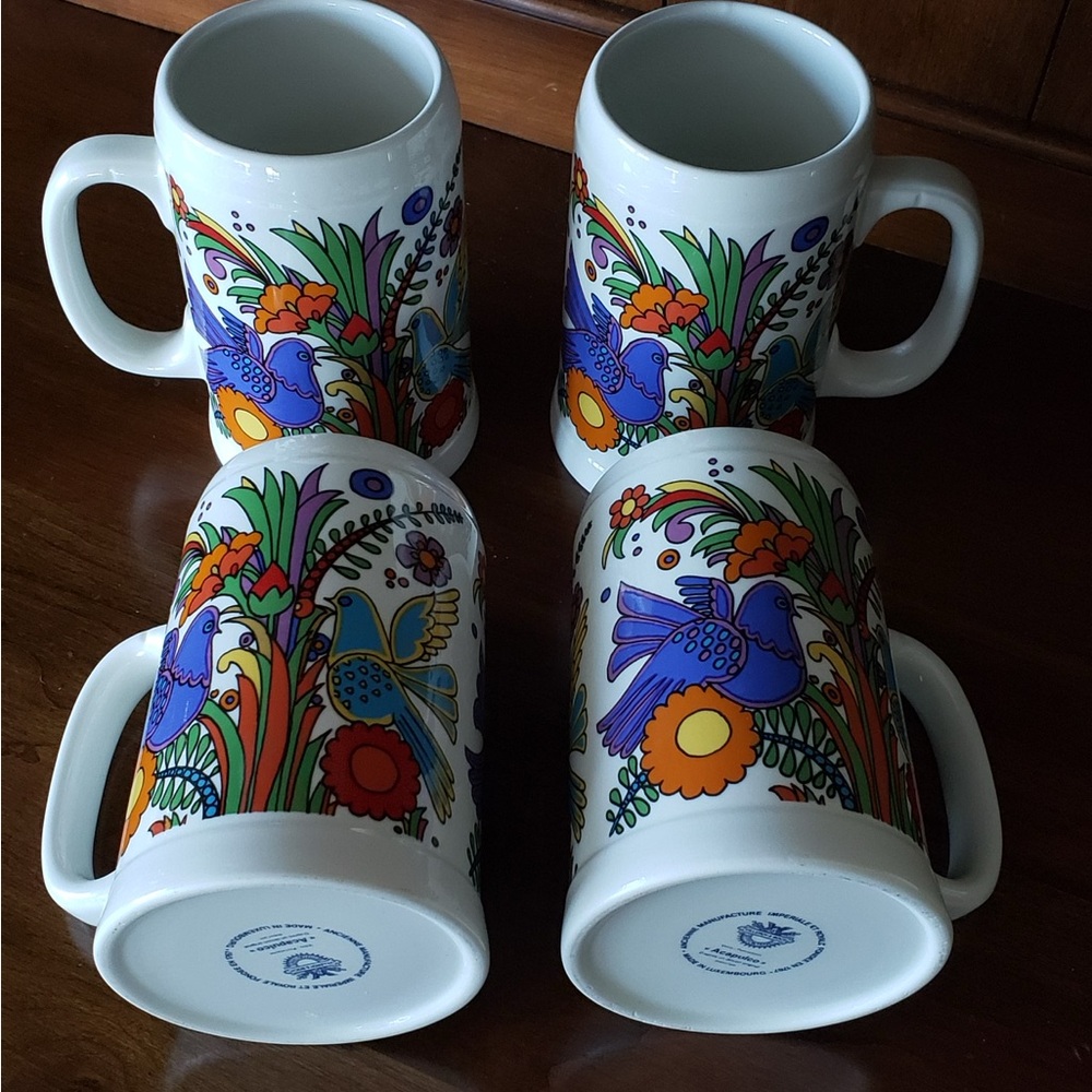 Acapulco Beer Mug Set of Four from Luxembourg with Vintage Blue Stamp